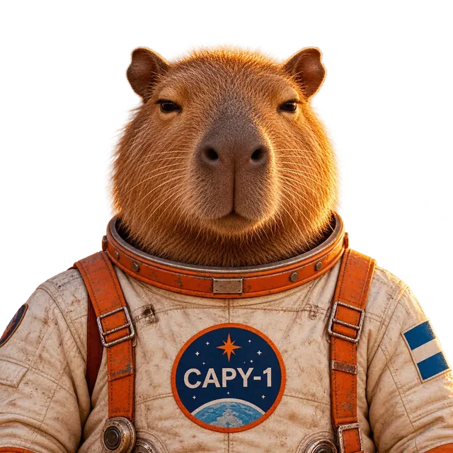 Portrait of Commander Capy in his spacesuit